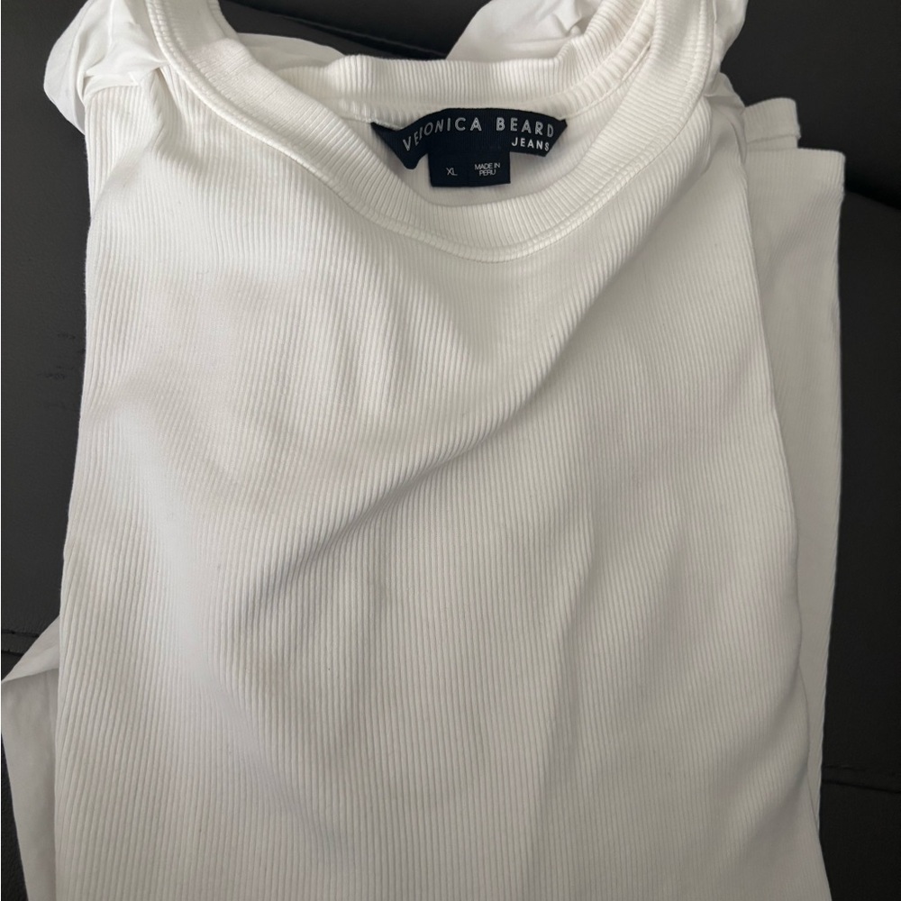 Veronica Beard Ivory Ribbed Knit Top